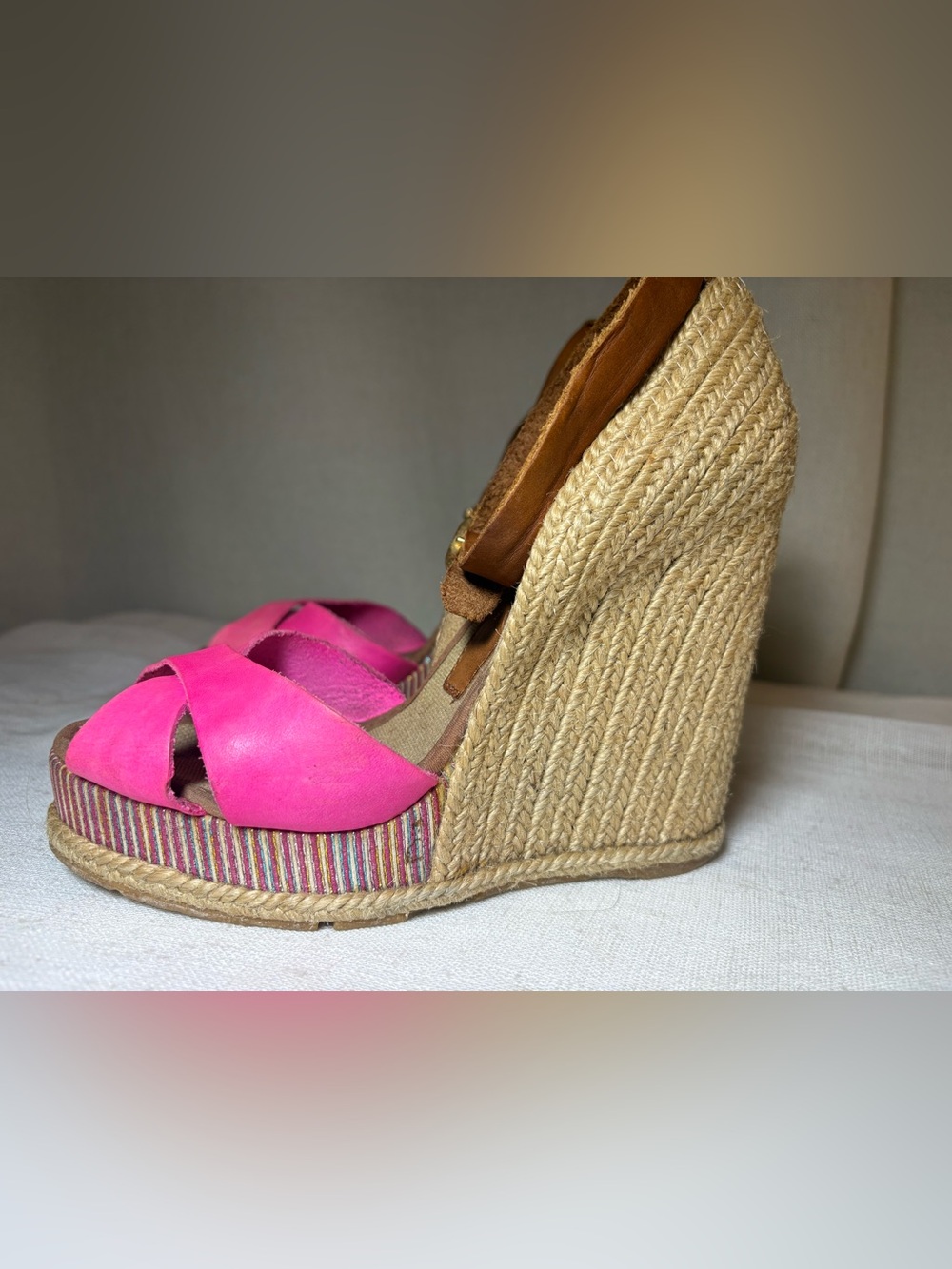 Casteller Pink Leather Espadrille Wedge Sandals Platform Heels Spain Made Sz 6 - Picture 7 of 10